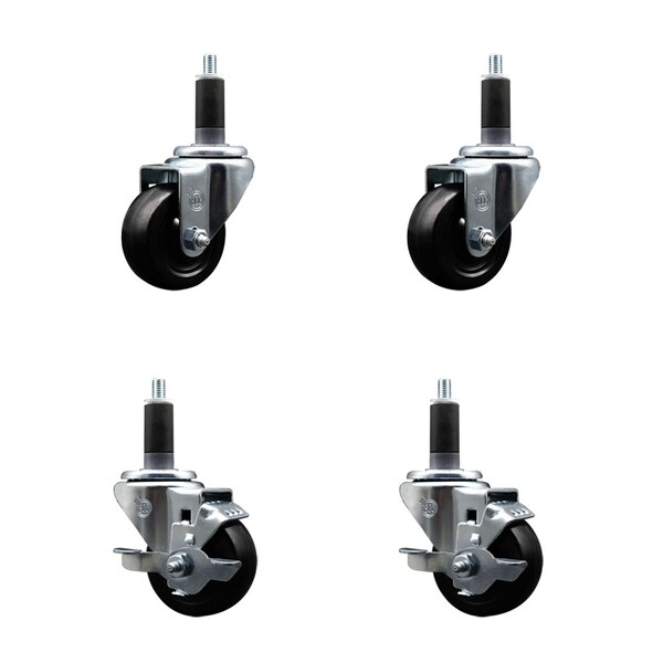 Service Caster 3'' SS Hard Rubber Wheel Swivel 1-1/8'' Expand Stem Caster Set 2 Brakes, 4PK SCC-SSEX20S314-HRS-2-TLB-2-118 - main